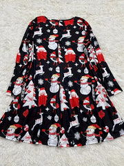 Christmas Dress Women's Plus Santa Claus & Snowman Print Long Sleeve