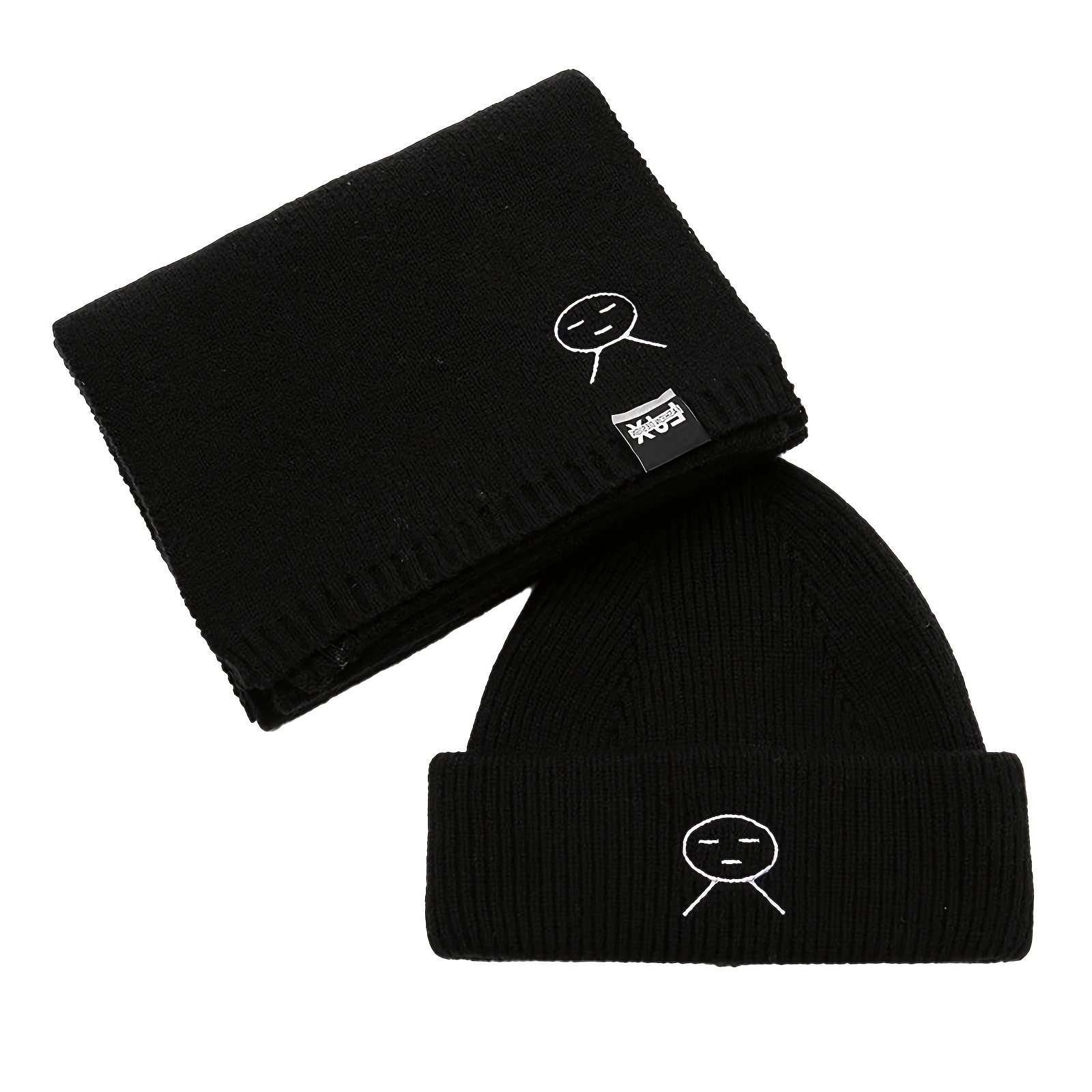 Cartoon Embroidered Knitted Hat Scarf Set