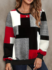 Block Crew Neck Pullover Sweatshirt for Women