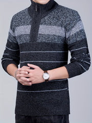 Elastic Striped Pattern Zip Neck Sweater for Men
