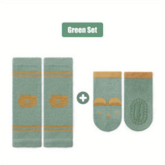 2pcs Baby Girls Coral Fleece Socks Knee Pads Set Infant Toddlers Sleep Socks