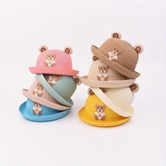 Bear Straw Hat Sun Protection for Outdoor Traveling Beach Party Boys Girls