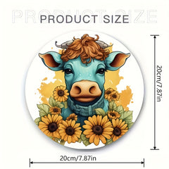Sunflower Cow Pattern Mouse Pad 22cm, Anti-Slip Waterproof Gaming Office Pad