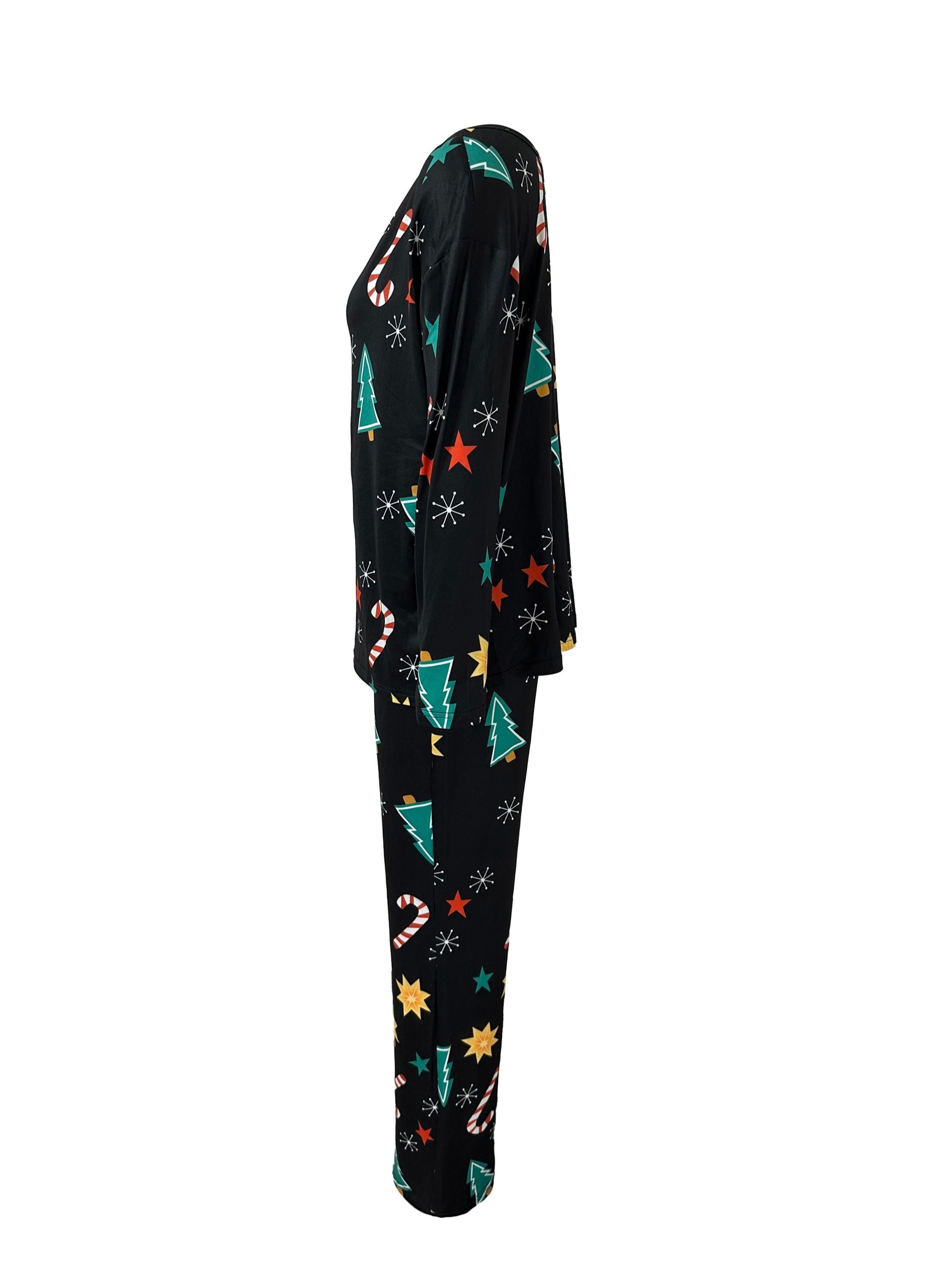 Christmas Print Lounge Set Long Sleeve Top & Pants Women's Loungewear