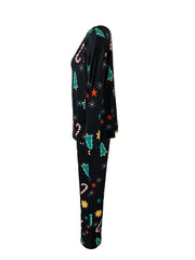 Christmas Print Lounge Set Long Sleeve Top & Pants Women's Loungewear