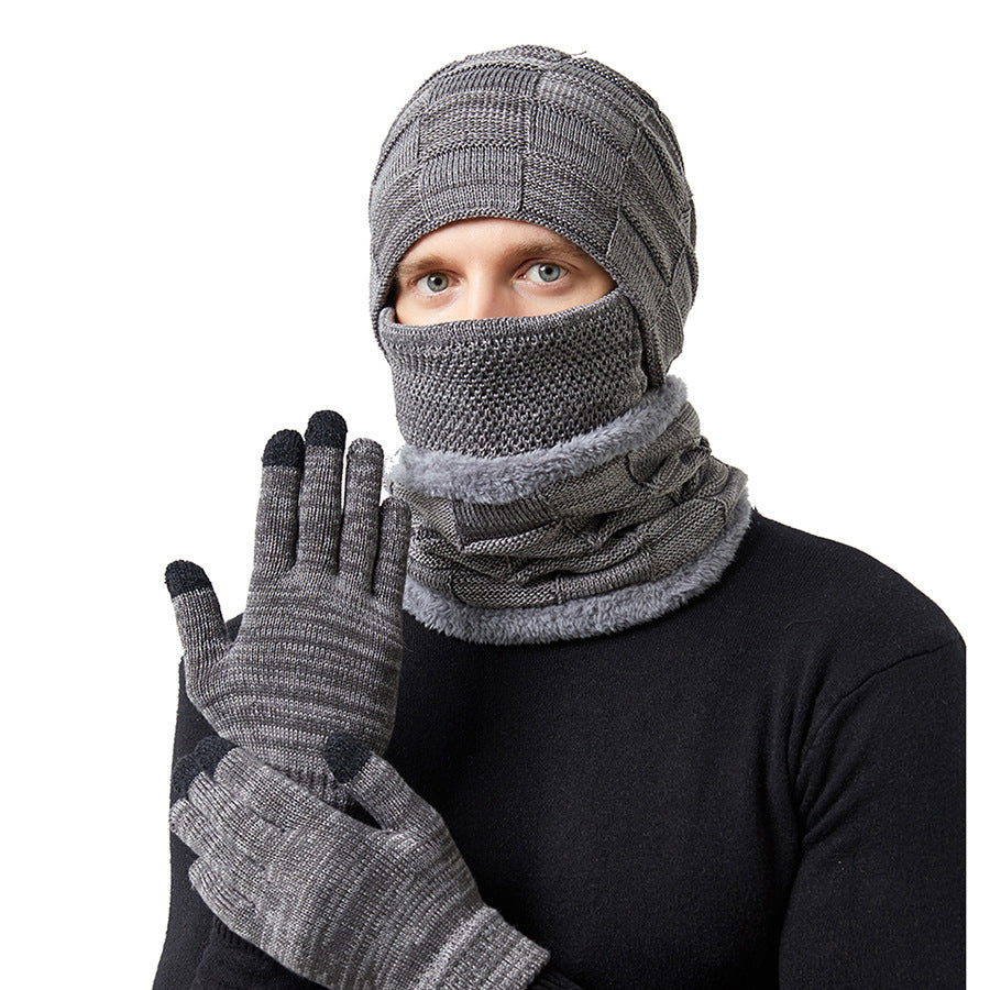 European/American Fleece Warm Hat Halter Mask Gloves Set