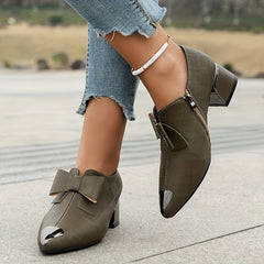 Women's Bowknot Block Heel Ankle Boots