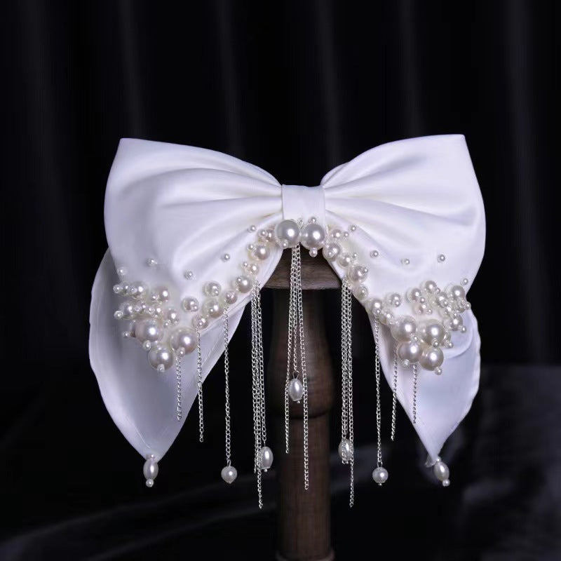 Bridal Hair Bow Veil Bachelorette Party Faux Pearl Hair Clip Wedding Veil