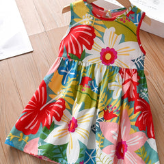 Girls Casual Graffiti Floral Sleeveless Dress