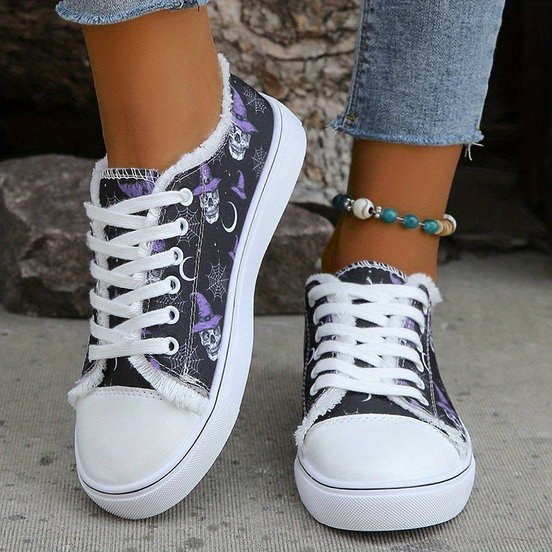 Women's Skull Print Canvas Shoes Low Top Halloween Shoes