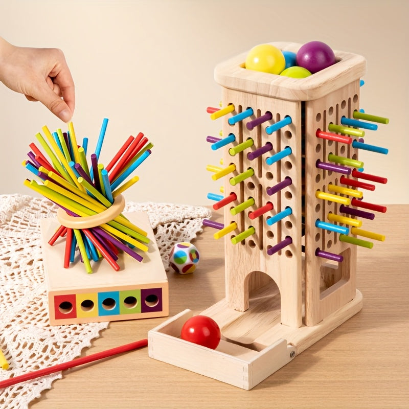 Kids 3-in-1 Wooden Math Puzzle Toy with 40 Sticks & 5 Balls