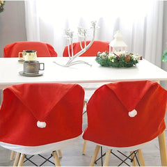 Christmas Dining Chair Slipcover Santa Claus Hat Chair Back Cover