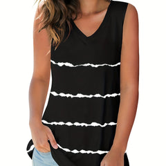 Striped Print Tank Top V Neck Sleeveless Summer Top