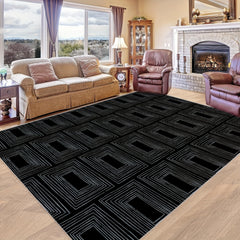 Non Slip Checkered Striped Carpet - Machine Washable Large Carpet for Daily Use