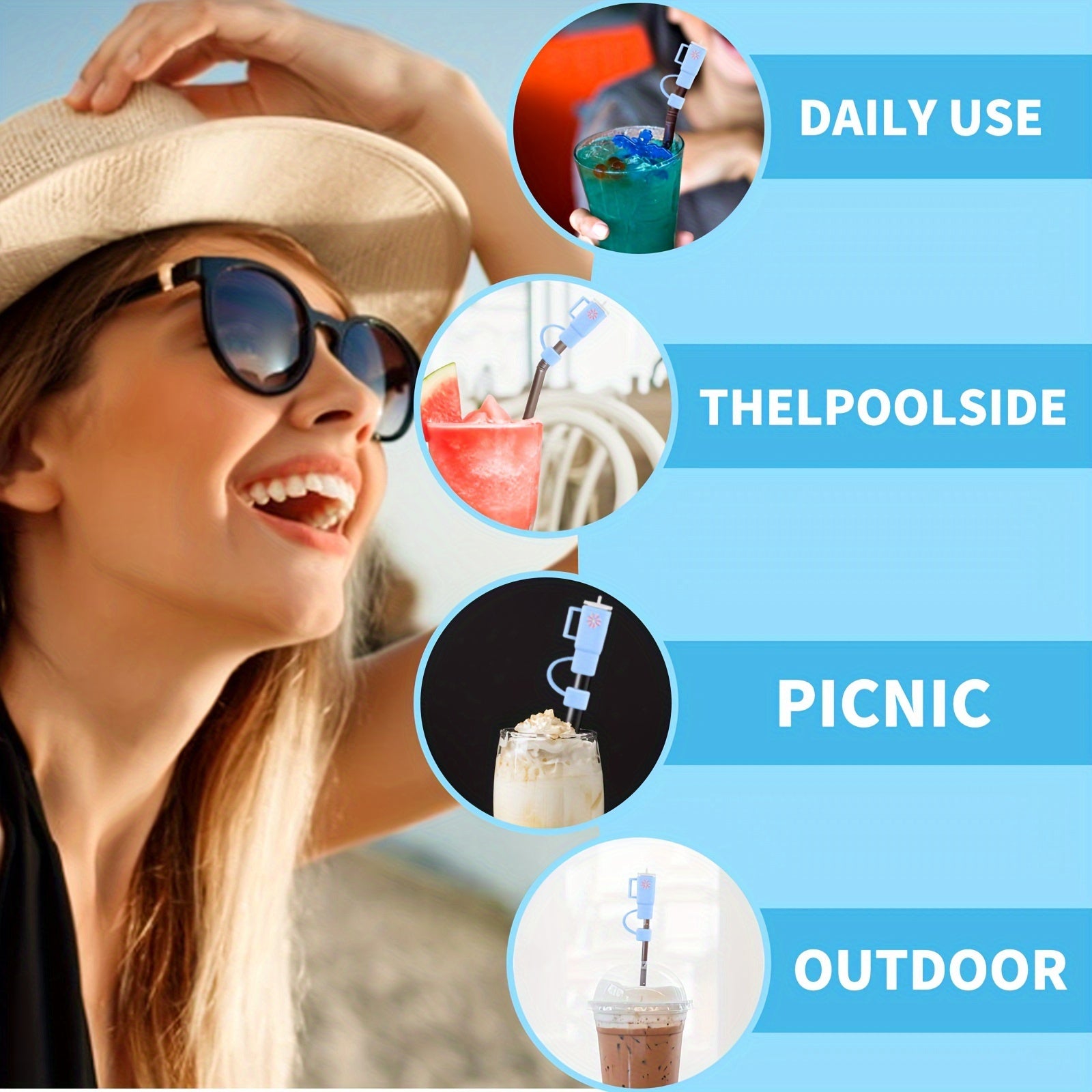 6pcs Silicone Straw Tips Reusable Leakproof Straw Lids Cup Acces