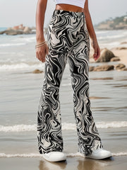 Girls' Swirls Print Bell Bottom Pants Elastic Waist Casual Flared Pants