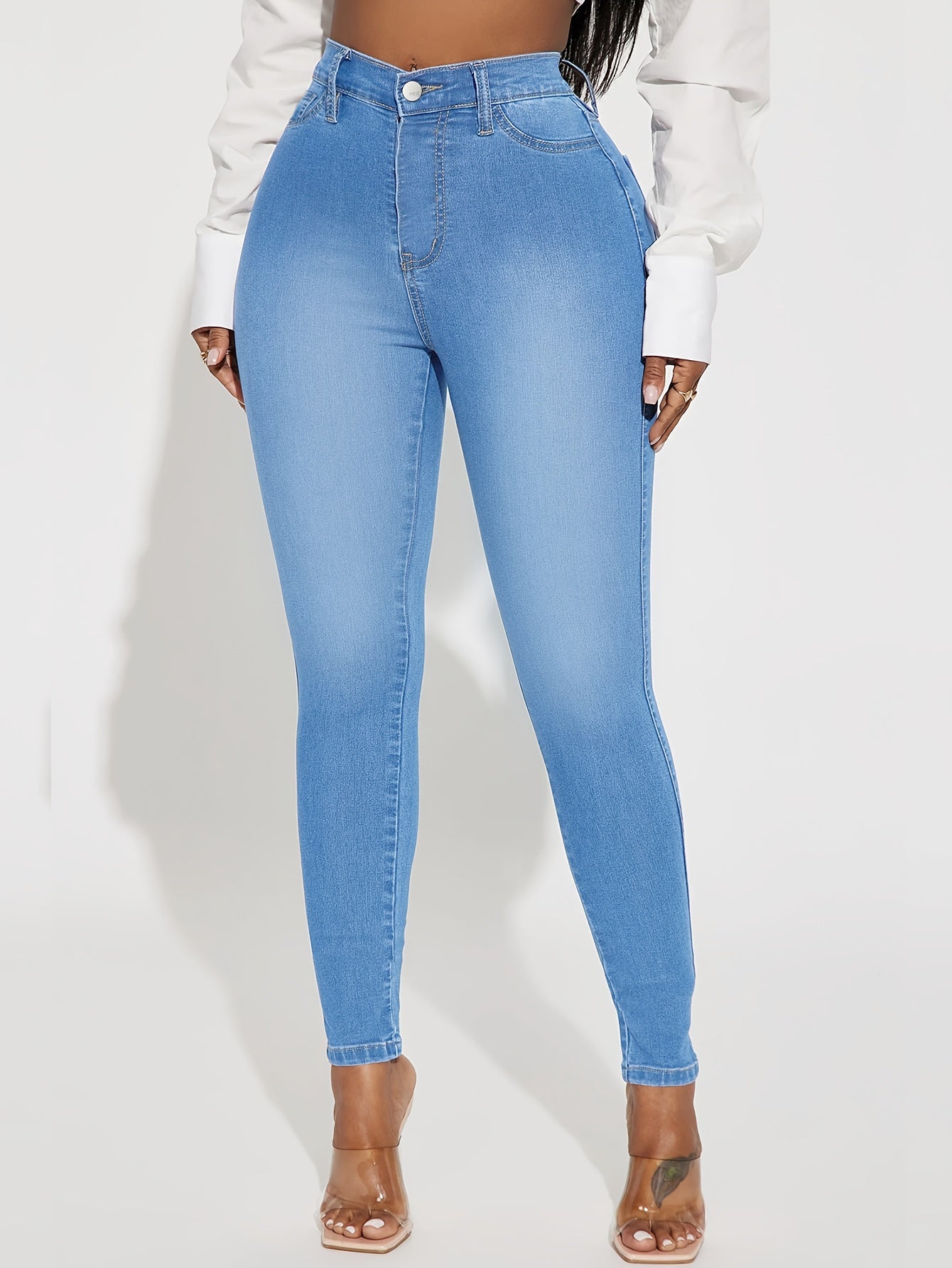 High Rise Skinny Pencil Jeans With Pockets