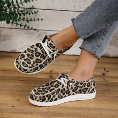 Leopard Print Canvas Shoes Lace Up Lightweight Outdoor Loafers