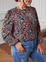 Women's Plus Ditsy Floral Lantern Sleeve Boho Blouse