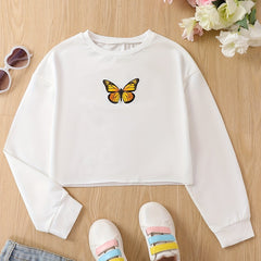Butterfly Graphic Girl's Sweatshirt Long Sleeve Round Neck Crop Tops Pullover