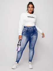 Cartoon Print Slim Jeggings Casual High Waist Long Leggings