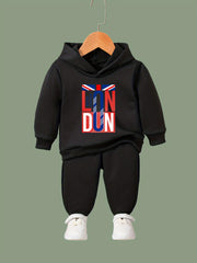 Girls Dn Pattern Hooded Sweatshirt & Sweatpants Set
