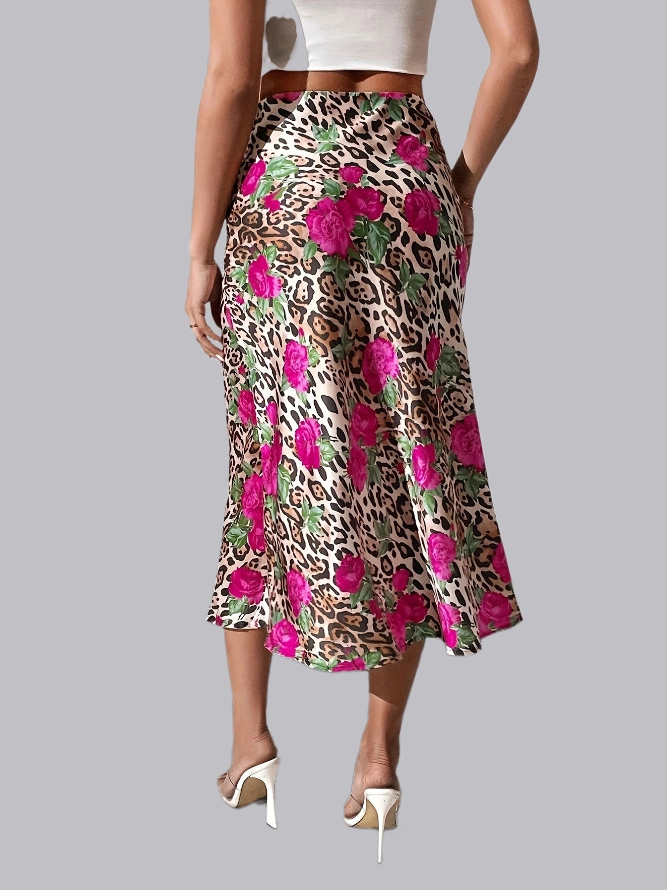 Leopard & Floral Patchwork Print Skirt for Women