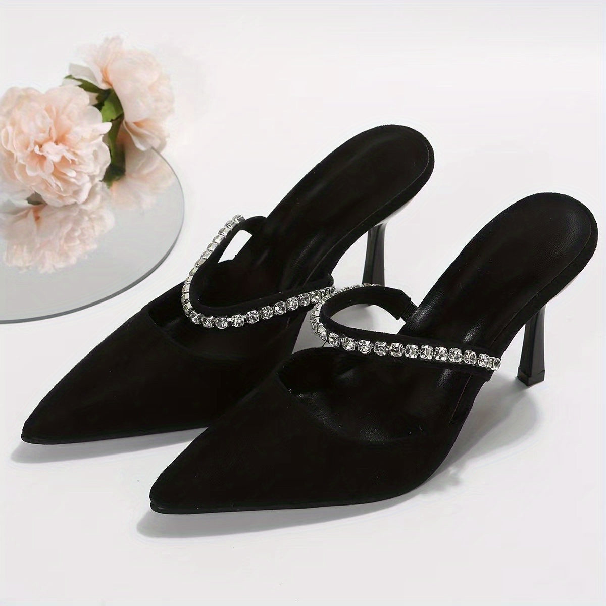 Rhinestone Stiletto Heels Pointed Toe Slip On Pumps