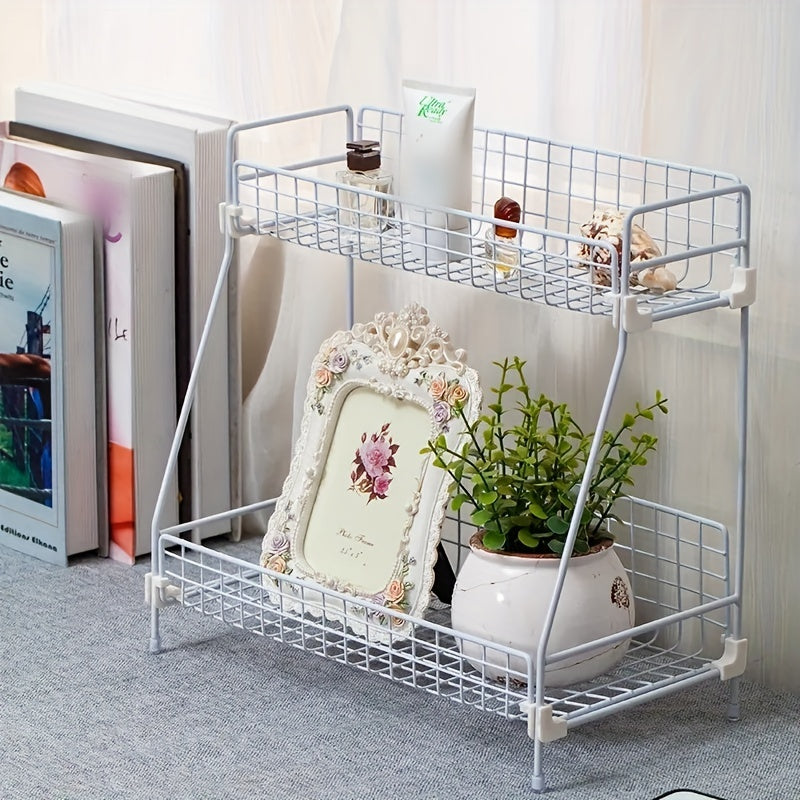 Double Layer Bathroom Organizer Metal Basket Storage Shelf Rack