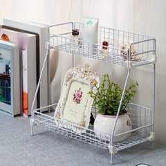 Double Layer Bathroom Organizer Metal Basket Storage Shelf Rack
