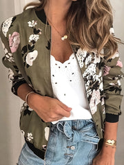 Floral Print Zip Up Jacket Casual Long Sleeve Jacket
