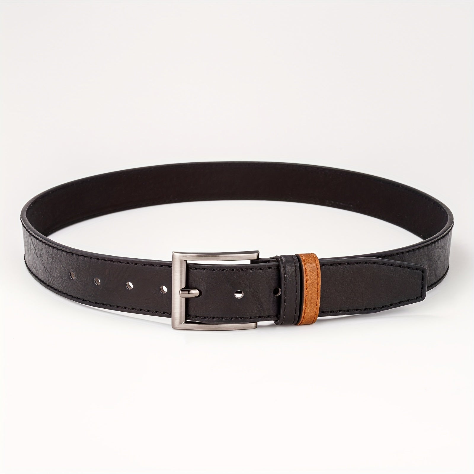 Men's Leather Belt with Pin Buckle and Two Rings