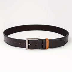 Men's Leather Belt with Pin Buckle and Two Rings