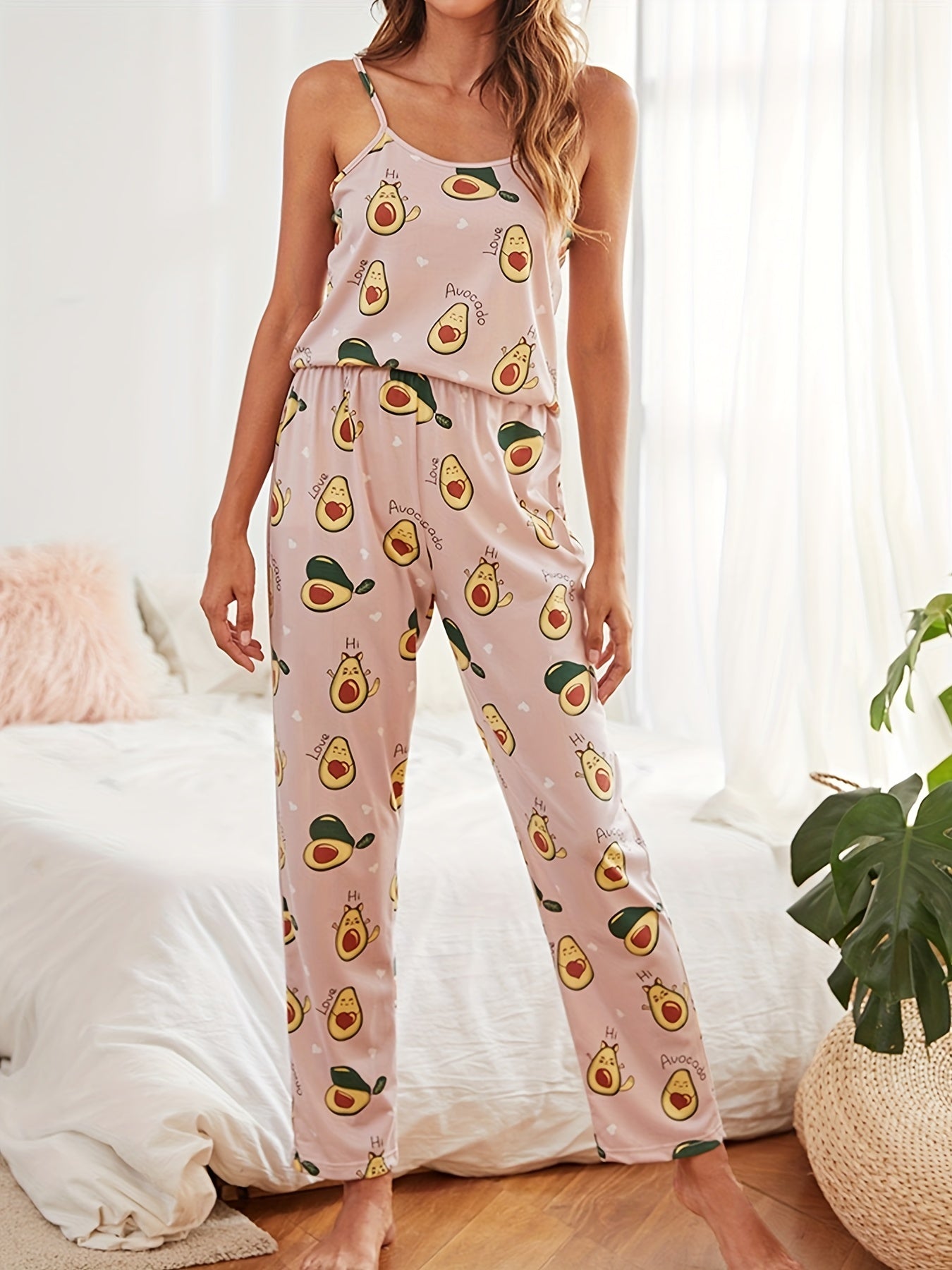 Avocado Print Pajama Set Crew Neck Cami Top & Pants Women's Sleepwear