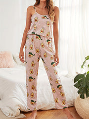 Avocado Print Pajama Set Crew Neck Cami Top & Pants Women's Sleepwear