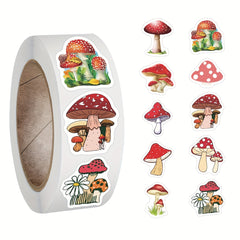 500pcs Mushroom Stickers Roll Vinyl Stickers for Water Bottles Laptop Skateboard