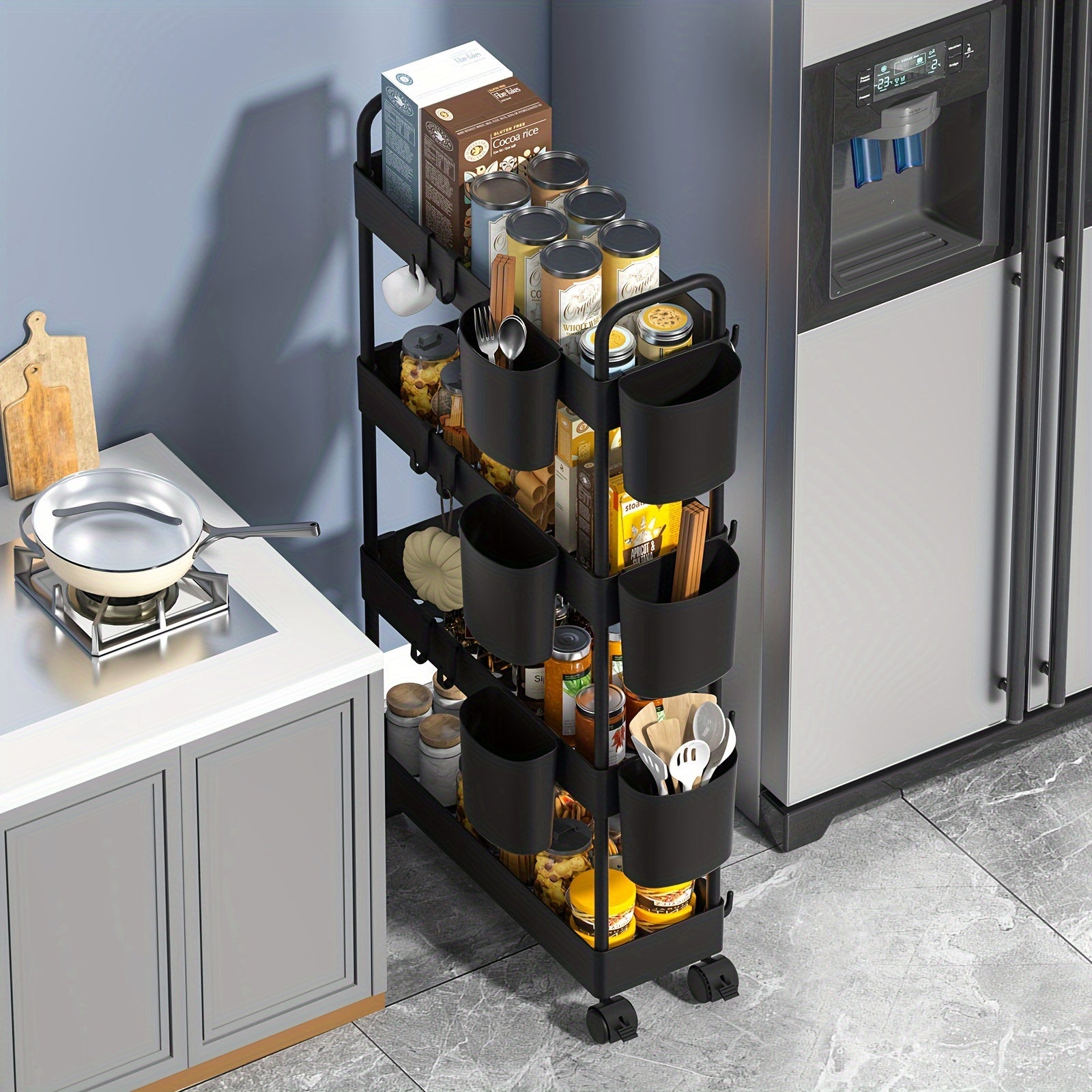Kitchen Storage Slim Rack Small Cart Movable Living Room Plastic Storage Rack