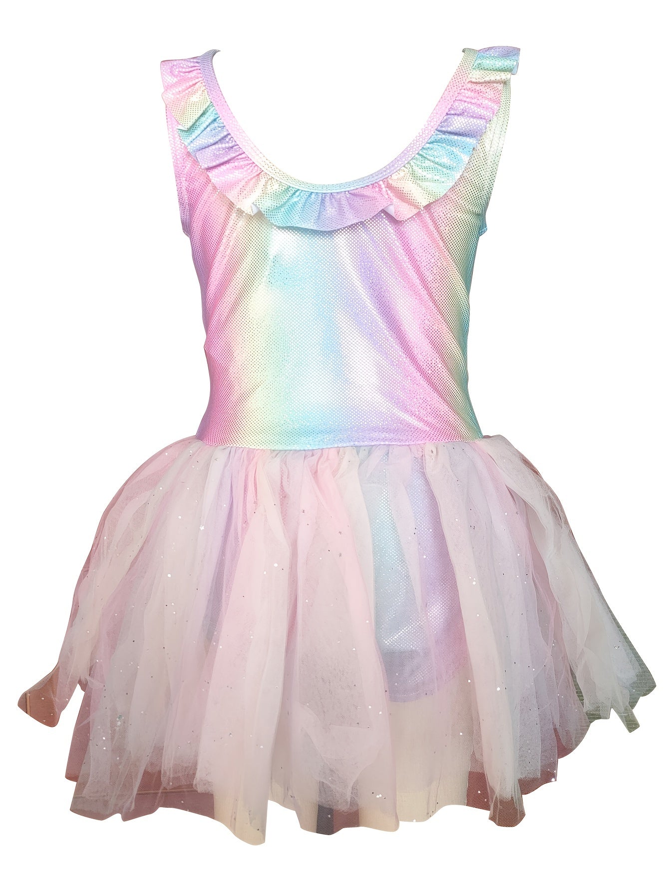 Dreamy Rainbow Ruffle Trim Tutu Swimsuit for Girls