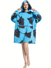 Puppy Pattern Fleece Hooded Blanket