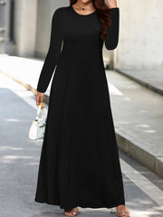 Maxi Dress Solid Long Sleeve High Stretch