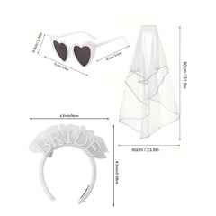 3pcs Wedding Veil & Pearl Headband Set Bachelorette Bride Accessori
