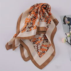 Letter Floral Print Bandana Block Satin Square Scarf