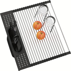 Rollable Dish Drying Rack Stainless Steel Grey Dish Drain