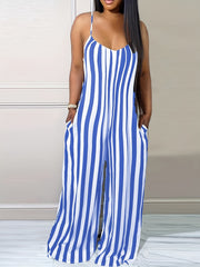 Stripe Print Cami Jumpsuit Spaghetti Strap Women's Clothing