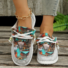 Women's Printed Low Top Flat Shoes Lace Up Sport Shoes