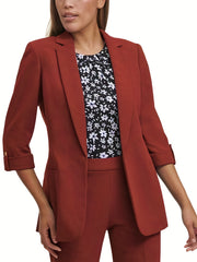 Solid Open Front Blazer Lapel 3 4 Sleeve Blazer For Office & Work