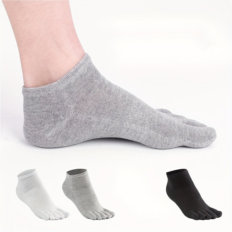 3 Pairs Men's Casual Solid Five Toe Socks, All Season Comfort