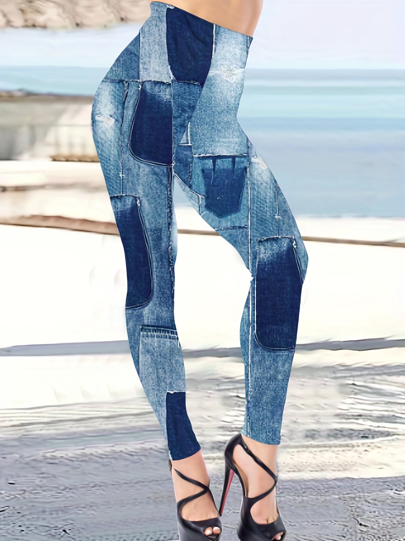 Denim Print Stretch Skinny Leggings