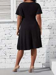 Solid Hollow Out Ruffle Sleeve Dress