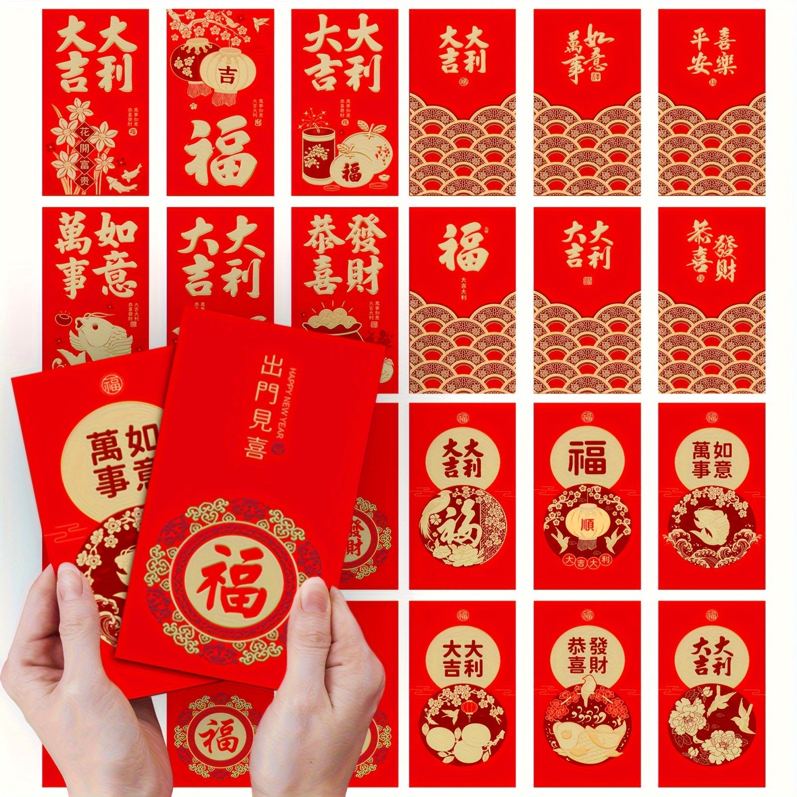 6pcs 3D Embossing Red Envelopes Hot Stamping Year Packet